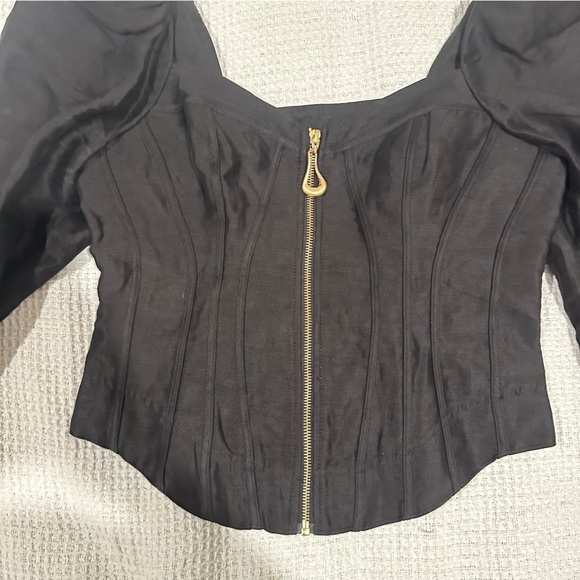 Aje Giselle Long Sleeve Corset Top with gold metal hardware size 12 in black - Picture 9 of 15